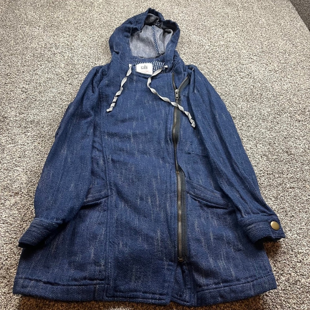 Cabi Denim Jacket Womens S Blue Hooded Zip Up Long Sleeve Casual Layer